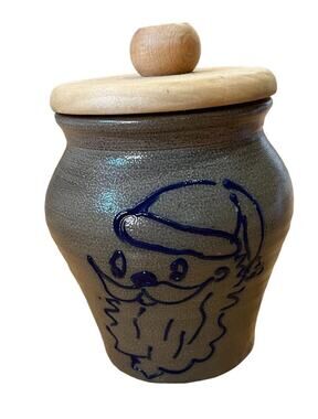 Beaumont Brothers Pottery Crock Cobalt Blue BBP Santa Face Salt Glaze Jar Lid